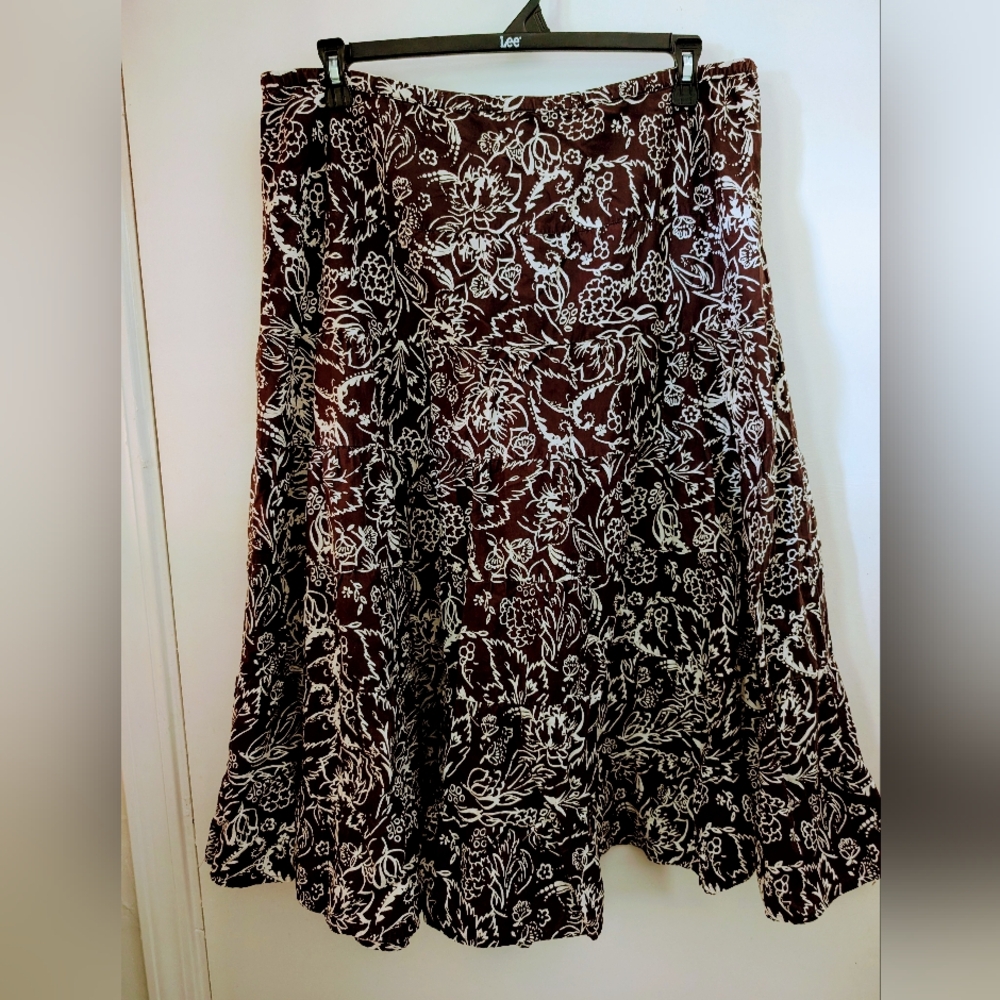 Ann Taylor Brown and White Floral A-Line Skirt